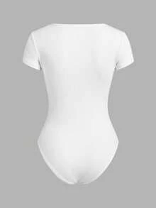SHEIN Girlism 少女纯色简约日常穿搭方领短袖连体裤 - 彩色 - 查看 7