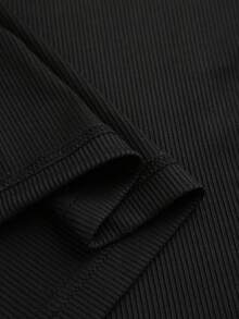 Franclia New Fashionable Elegant Polo Collar Short Sleeve Waist Cinching Bodycon Dress - Black - View 3