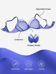 LUVLETTE Plus Dream Curve Air Unlined Full Coverage Side Support Airy Blue Mesh Basic Breezy Comfort Minimizer Bra - Blue - View 7