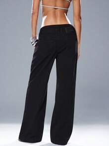 Denimoi Quần jeans ống đứng cạp xếp ly, phong cách đường phố thời trang, quần jeans ống đứng cá tính. - màu đen - Xem 4