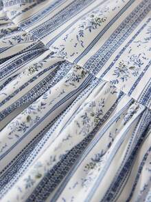 BELROSIE 海岛度假风优雅印花露背吊带镂空设计，配腰带和荷叶边下摆，无袖中长连衣裙，女士款 - 彩色 - 查看 7
