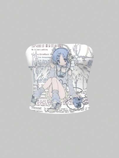 ROMWE Áo ống kiểu vintage anime cô gái Yandere
