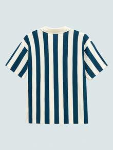 Modcrash Men's Old Money Style Striped Contrast Knitted Top/Khaki Clothing - Royal Blue - View 3