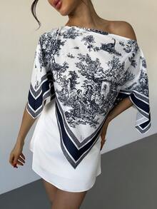 Firerie Áo kiểu nữ thanh lịch, tinh tế, lãng mạn, thoải mái, thích hợp cho kỳ nghỉ, đi biển, du lịch, đi làm, dự đám cưới, dự tiệc, cổ thuyền, in họa tiết, màu xanh chàm, mùa xuân/hè. - Màu xanh hải quân - Xem 7