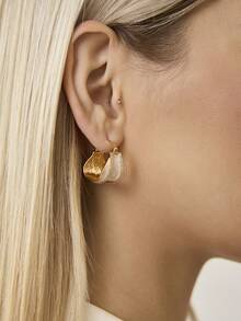 MOTF PREMIUM 18K镀金几何油滴形白色宝石简约气质耳环 - 金黃色 - 查看 9