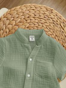 两件套婴儿纯色圆领短袖开衫上衣和松紧腰短裤套装，适合男宝宝或女宝宝 - 薄荷綠 - 查看 4