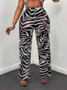 Glyssa Sexy Fishnet Print Low-Waist Beach Pants, Y2K Style - Black and White - View 3