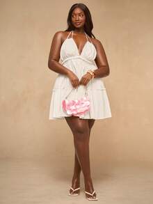 SHEIN BAE Große Größen Weißes ärmelloses Mini-Kleid mit Halsbindung - Weiss - Übersicht 3