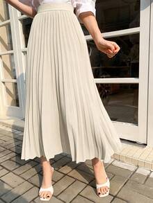 DAZY Rok A-Line Lipit Elegan untuk Wanita, Musim Semi/Panas - Krem - View 3