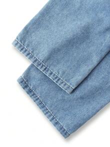 女婴可爱花卉刺绣松紧腰宽松阔腿蓝色牛仔裤，春夏款 - 淺色水洗藍 - 查看 5