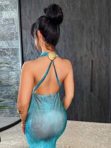 Vassilux Solid Blue Backless Spaghetti Strap Bodycon Dress, Elegant Backless Maxi Dress For Beach Vacation, Sexy Backless Gown, Elegant Dress For Date, Birthday, Nightclub Party, Formal Occasion, Elegant Printed Dress,Valentine's Day,Valentine Outfits For Women - Blue - View 3