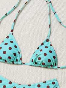 Swim Mod 2026春夏女式吊带露背黑色底白色波点随机印花甜美可爱侧开衩比基尼泳衣两件套 - 彩色 - 查看 3