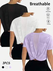 Velisys 3件套加大码休闲网眼拼接短袖修身运动T恤 - 彩色 - 查看 1