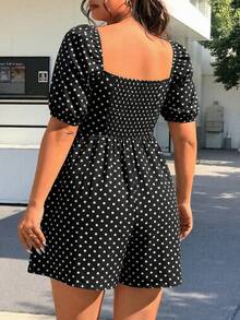 SHEIN EZwear 大码波点宽松连体裤，适合春夏度假穿着 - 黑與白 - 查看 2