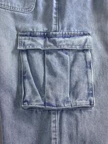 Manfinity Homme 男士休闲宽松口袋牛仔裤 - 淺色水洗藍 - 查看 4