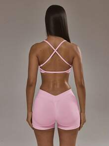 Musera Sport Bộ đồ thể thao phối hợp gồm áo ngực thể thao lưng chéo và quần legging bó mông, thích hợp cho mùa thu đông, tập luyện thể thao, bộ đồ tập luyện mùa hè. - Màu Hồng baby - Xem 4