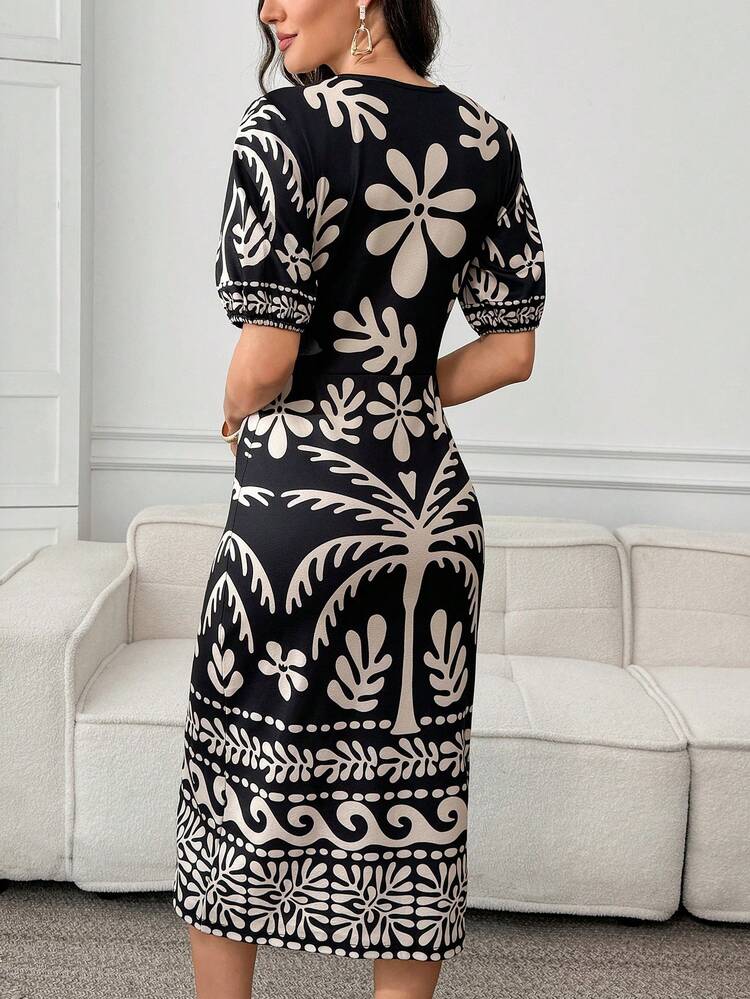 Women's Contrast Color Print V-Neck Short Sleeve Dress Body Con Dress For Women Women Dress Printed Dress Midi Dress Patterned Dress,Summer Dress, Elegant Dresses For Ladies,Floral Dress New Arrival Women Dress