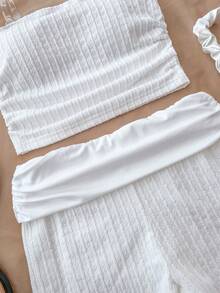 Bộ đồ thể thao màu trắng trơn, tối giản, thoải mái dành cho bé gái tuổi teen, gồm áo tank top và quần short dệt kim, thích hợp cho kỳ nghỉ, đi biển, phong cách thời trang mới. - trắng - Xem 4
