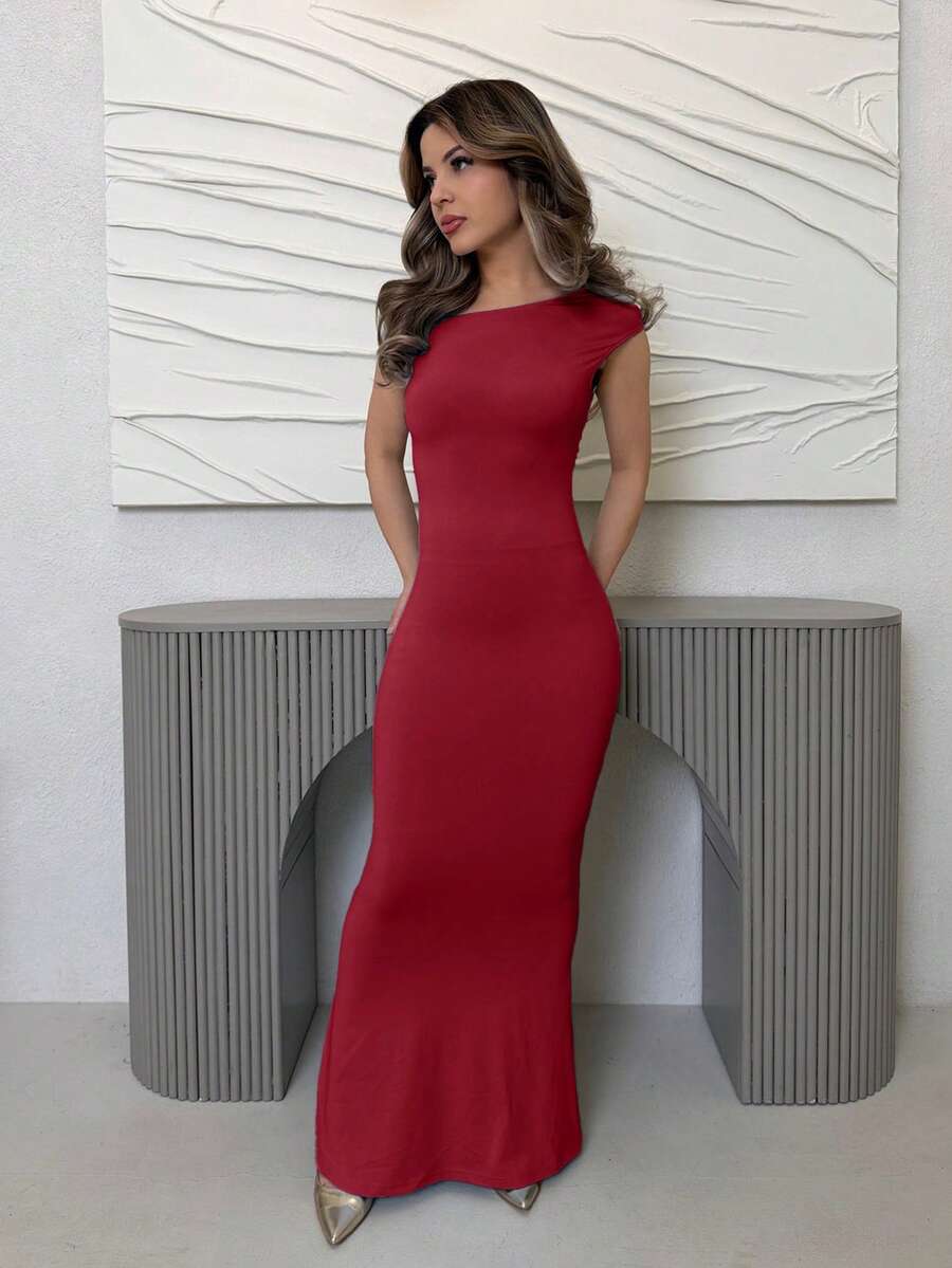 Jemour Vêtements d'été, tenues quotidiennes, de rendez-vous et de voyage, tenues de fête, tenues intérieures élégantes pour femmes, tenues de sortie, robe asymétrique à épaules tombantes extra-longue avec traîne, tenues de club pour femmes, tenues de rendez-vous, robes de banquet, robe de soirée longue, robe bordeaux, robe longue sexy, robe formelle à une épaule, robe d'été, robe élégante, femmes de petite taille - Framboise - Voir 1