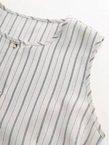 Franclia 女士条纹单排扣无袖休闲优雅浪漫连衣裙 - 彩色 - 查看 6