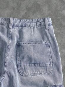 Manfinity Homme 男士休闲宽松口袋牛仔裤 - 淺色水洗藍 - 查看 5
