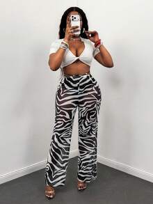 Glyssa Sexy Fishnet Print Low-Waist Beach Pants, Y2K Style - Black and White - View 6