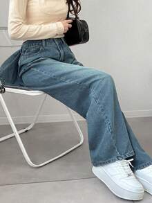 FRIFUL Women's Solid Color Twist Pocket Casual Jeans - Blue - View 8