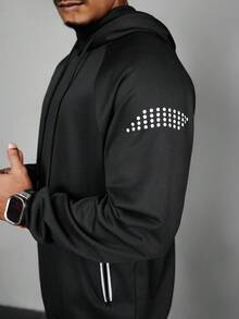 Acti Log Men's Polka Dot Print Drawstring Hooded Sweatshirt - Black - View 4