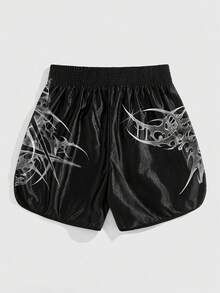 Men's Letter & Cross Print Casual Versatile Daily Wear Shorts - Black - View 2