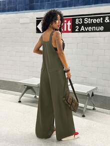 SHEIN HypeZone 女士无袖连体工装裤，夏季街头风 - 軍綠色 - 查看 2