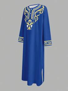 SHEIN Vintage Retro Print Loose Long Shirt, Arabic Style, Suitable For Spring And Summer, Young Boy - Multicolor - View 3