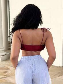 Alexandranx Camiseta de mujer con pliegues en rojo, uso casual de todos los días, primavera/verano - Rojo - Ver 2
