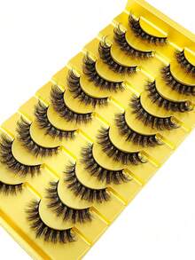 10 Pairs 5D Faux Mink Fur False Eyelashes Fluffy Crossed, Natural Wispy Volume Eye Lashes For Women, Soft Comfortable Dramatic Look, DIY Eye Makeup Decoration Kit, Best Gift For Party Wedding - Black - View 3