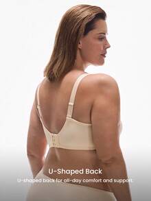 LUVLETTE Plus Curvy Lingerie Light Nude Unlined Full Coverage Side Support Mesh Sheer Airy Basic Breezy Comfort Minimizer Bra - Apricot - View 4