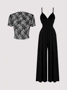 Olithes Women's Sexy Spaghetti Strap Bodycon 2 Pieces Set, Summer - Black - View 2