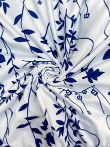 SHEIN Robe de maternité décontractée sans manches avec lien à la taille et motif végétal pour les vacances - Bleu et Blanc - Voir 8