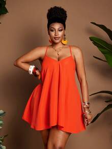 Maweii Camiseta de tirantes cruzados sexy de color naranja para mujer de talla grande, ideal para vacaciones en la playa - Naranja - Ver 5