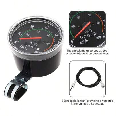 Ein schwarzer universeller Tachometer und Fahrradtacho, ein klassischer mechanischer Tacho für Fahrräder.