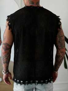 GALLERY FADE 男士V领无袖镂空针织休闲背心 - 黑色 - 查看 2