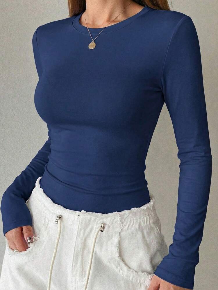 Women's Solid Color Slim Fit T-Shirt, New Arrival For Autumn