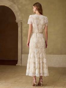 MOTF PREMIUM LACE JACQUARD RHINESTONE DETAIL DRESS - Apricot - View 3