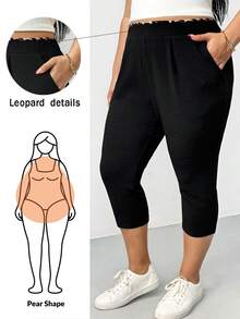 Shapeblank Plus-Size Women's Spring/Summer Fashionable Casual Stretch Comfortable Everyday Basic Versatile Slimming Black Capri Pants,Summer Outfits,Work Pants,Simple Style Plus Size Capri Pants Plus Size Capris For Women Plus Size Bottoms Plus Size Sweat Pants Leggings For Women Plus Size - Black - View 1