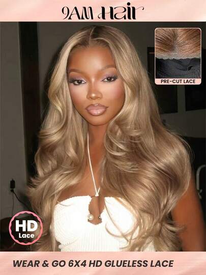 Tóc giả Ombre màu vàng tro với chân tóc nâu, kiểu sóng bồng bềnh, kích thước 6x4, ren trước cắt sẵn, không cần keo dán, đường chân tóc đã được tỉa sẵn, mật độ 180%, dài 22-28 inch, tóc trinh nữ chưa qua xử lý, kiểu dáng tự nhiên, đa năng, tóc giả làm từ tóc người, quà tặng tóc giả Y2K, phụ kiện tóc.