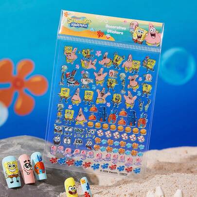 SpongeBob SquarePants | SHEIN Pegatinas de arte de uñas de dibujos animados con relieve, impermeables y autoadhesivas, sin hornear, decoraciones de arte de uñas DIY, calcomanías de uñas, suministros de uñas, encantos de uñas, cosas de uñas, uñas postizas, decoración deslizante de arte de uñas para salón, artículos imprescindibles para técnicos de uñas, uñas postizas, puntas de uñas, decoración de deslizamiento de manicura