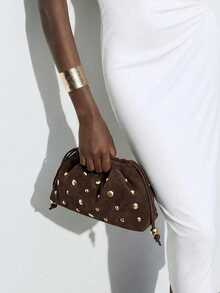 Maija 女士手拿包，抽绳手拿包，麂皮材质，时尚，优雅，简约，个性化，百搭，经典，适合通勤、办公、约会、日常、购物、下午茶等场合 - 咖啡 - 查看 8