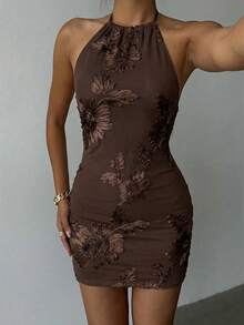 Aloruh Women's Sleeveless Fitted Elegant Mini Dress,Summer Dresses For Women - Coffee Brown - View 6