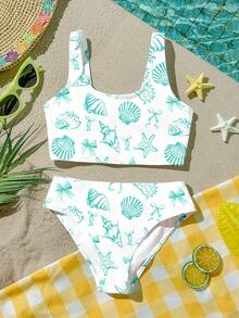 少女休闲简约吊带背心和三角比基尼泳衣套装，适合夏季穿着 - 彩色 - 查看 3