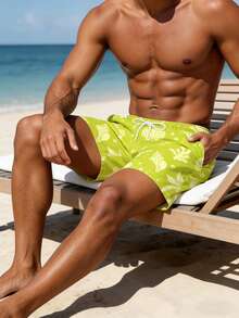 ZELFYO Men's Casual Beach Shorts - Green - View 4