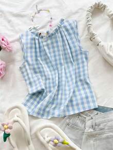 GlowEve Women's Elegant Sleeveless Plaid Shirt ,Petite Women - Multicolor - View 1