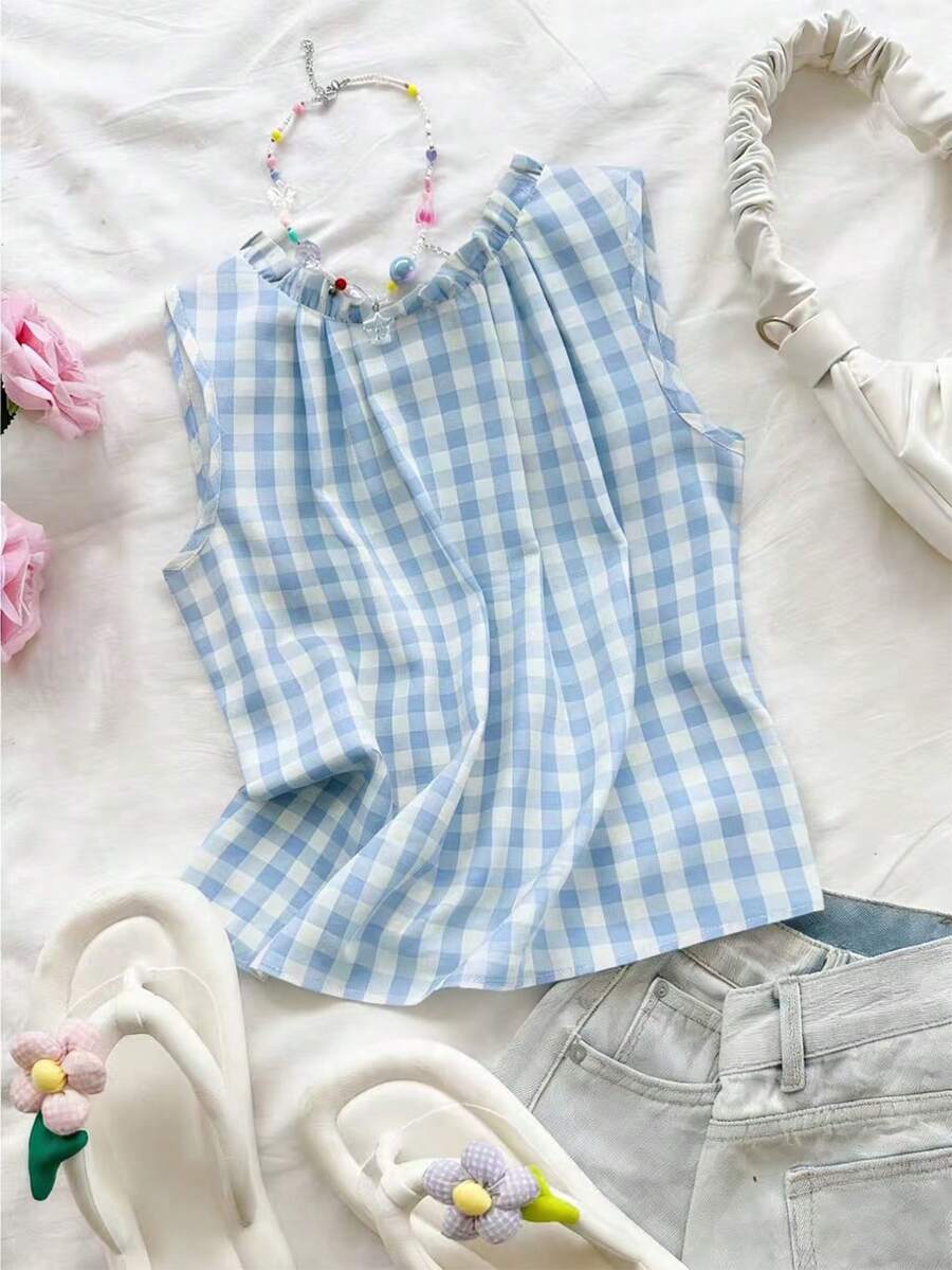 GlowEve Women's Elegant Sleeveless Plaid Shirt ,Petite Women - Multicolor - View 1